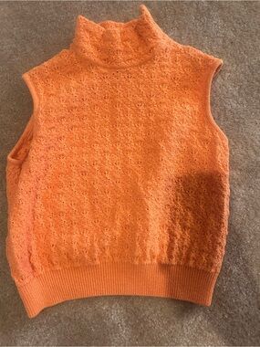 St. John Textured Orange Sleeveless Turtleneck Sweater vintage